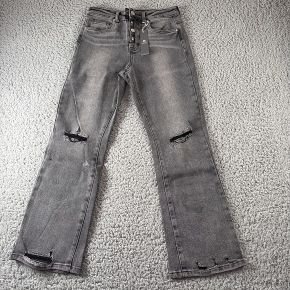 Tractr Button Me Up Grey High Rise Stretch Distressed Crop Jeans Sz 4/27 NWT - Picture 4 of 13